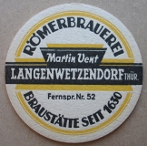 Bierdeckel, Martin Vent Langenwetzendorf, Römerbrauerei