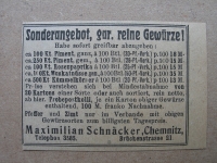 Inserat Gewürze, Maximilian Schnäcker Chemnitz, 1919