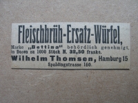 Fleischbrüh- Ersatz- Würfel, Wilhelm Thomsen Hamburg, 1919