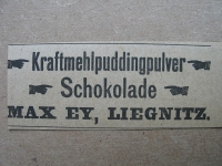 Kraftmehlpuddingpulver, Schokolade, Max Ey Liegnitz, 1919