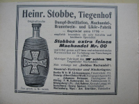 Machandel, Heinrich Stobbe Tiegenhof, Likör, Branntwein, Inserat 1909