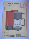 Kaffeemaschine K 109, Anleitung 1985/ 86