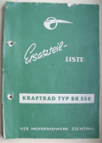 Ersatzteil-Liste, Ersatzteilkatalog, Kraftrad Typ BK350, BK 350, DDR 1959