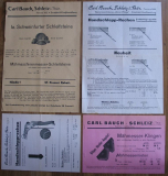 Carl Bauch Schleiz, 4 Prospekte um 1930, Schlepprechen, Schleifsteine, Mähmesser