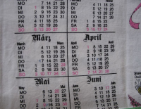 Kalender 1991, aus Stoff, Geschirrtuch