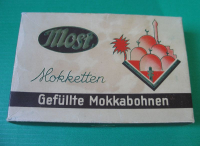 Most Mokketten, Gefüllte Mokkabohnen, Kakao- u. Schokoladenfabriken Halle, 30-er Jahre