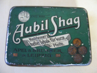 Aubil Shag, Blechdose Apel & Brunner Leipzig, Tabakdose
