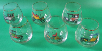 Weinbrandgläser mit Oldtimer, DDR, 6 Stück, Cognac, 60-er Jahre