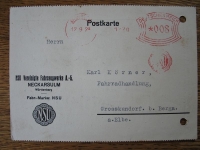 NSU Vereinigte Fahrzeugwerke AG Neckarsulm, Postkarte 1929, #15/1