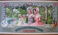 Vergissmeinnicht-Garne Fortuna, Banderole, Etikett, um 1920