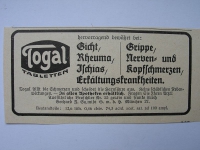 Togal Tabletten, Gerhard F. Schmidt München, #1927/1