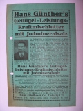 Hans Günther & Co. Leipzig, Geflügelfutter, Kraftmischfutter mit Jodmineralsalz, Prospekt um 1930