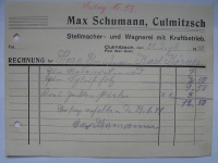 Max Schumann Culmitzsch, Stellmacher- und Wagnerei mit Kraftbetrieb, Rechnung 1940, #15/2 Nr.53