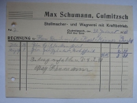 Max Schumann Culmitzsch, Stellmacher- und Wagnerei mit Kraftbetrieb, Rechnung 1940, #15/2