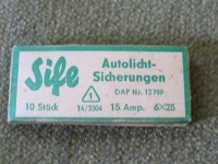 SIFE Autolicht- Sicherungen DDR, 15A, 15 Ampere, #11