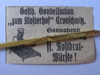 Gondelstation Zum Klosterhof Cronschwitz, Inserat, # 1939/2