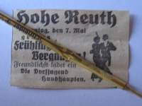 Hohe Reuth Hundhaupten, Inserat, # 1939/2