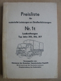 Preisliste Lastkraftwagen JELCZ 315, 316, 317, DDR 1981