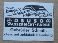 ASUSO Wasserdicht- Farbe, Gebrüder Schmitt Heidelberg, 1937 #1, s/w