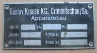 Gustav Krause KG. Crimmitschau Sachsen, Apparatebau