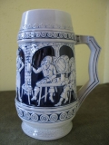 Bierkrug,  Krug, DDR, grau/ blau, VEB Sitzendorfer Porzellanmanufaktur