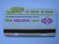 Streichholzbrief Fortschritt, mit Mähdrescher E523/ 524