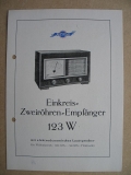Prospekt REMA Einkreis- Zweiröhren- Empfänger 123W, 50-er Jahre