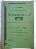 Anleitung zum Zusammensetzen FAHR Bindermäher Nr. 2 und 3, 1930