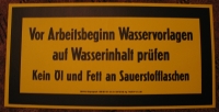 Altes Hinweisschild "Wasservorlagen prüfen",  DDR