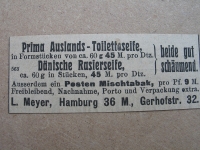 Toiletteseife, Rasierseife, L. Meyer Hamburg, 1919