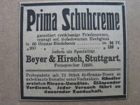 Prima Schuhcreme, Beyer & Hirsch Stuttgart, 1919