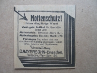 Mottenschutz, Mottentafeln, Mottenkugeln, D. Mayersohn Dresden, 1919