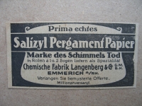 Salizyl Pergamentpapier, Chemische Fabrik Langenberg & Co. Emmerich, 1919