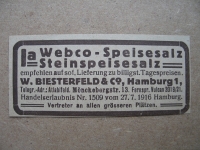 Webco Speisesalz, W. Biesterfeld Hamburg, 1919