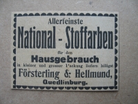 National- Stoffarben, Försterling & Hellmund Quedlinburg, 1919