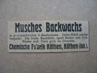 Musches Backwachs, Chemische Fabrik Köthen, 1919