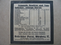 Gewürze und Tees, Gebrüder Porst Nürnberg, 1919