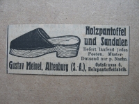 Holzpantoffel und Sandalen, Gustav Meinel Altenburg, 1919