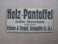 Holz- Pantoffel, Köhler & Siegel Schmölln, 1919