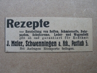 Rezepte zur Herstellung von Seifen, Maier Schwenningen, 1919