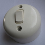 Lichtschalter Antik, Ausschalter, Bakelit, hell, rund, Aufputz, #279