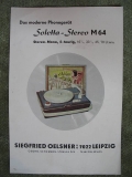 Prospekt Phonogerät SOLETTA- Stereo M64, Siegfried Oelsner Leipzig, 1965