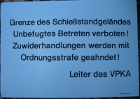 Schild: Grenze Schießstandgelände, Volkspolizei, VPKA, DDR