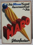 Reklameschild "Haro Glasfeder", WEM Engelhardt, Gebrüder Weigang Bautzen, geprägt