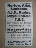 Motorräder Woodhouse Köln, 1939, Norton, Ariel, Sunbeam, Rudge, AJS, Royal- Enfield