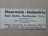 Haarnetz- Industrie, Emil Kohm Karlsruhe