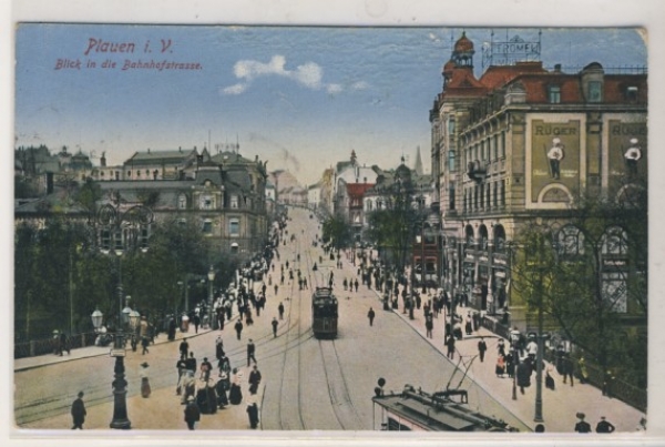 Plauen Bahnhofstraße, um 1930, Straßenbahn