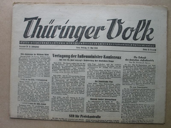 Thüringer Volk, Gera, 17. Mai 1946, SED, Kammersänger Fritz Honisch