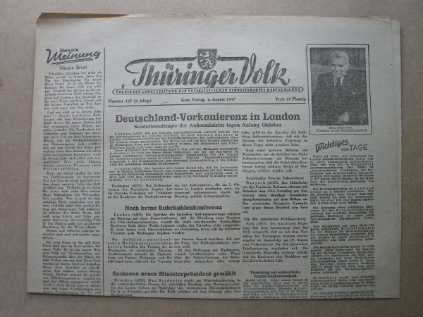 Thüringer Volk, Gera, 1. August 1947, SED, Motormäher in Kaimberg