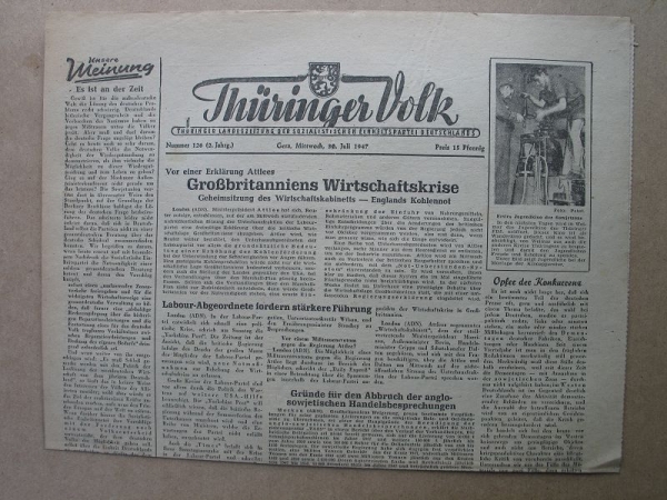 Thüringer Volk, Gera, 30. Juli 1947, Jugendkino der Sowjetzone in Weimar